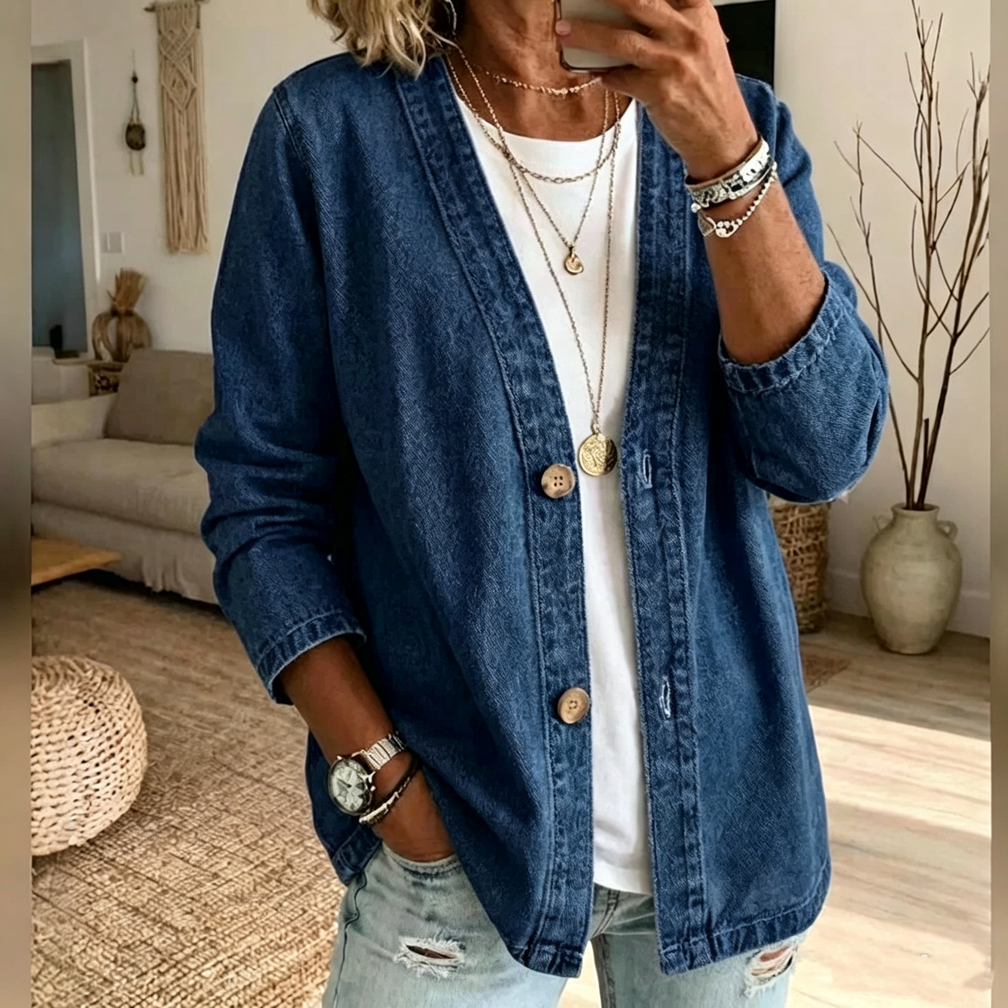 🥳HOT SALE🥳💥50% OFF! 🔥Women's Classic Button Front Denim Jacket