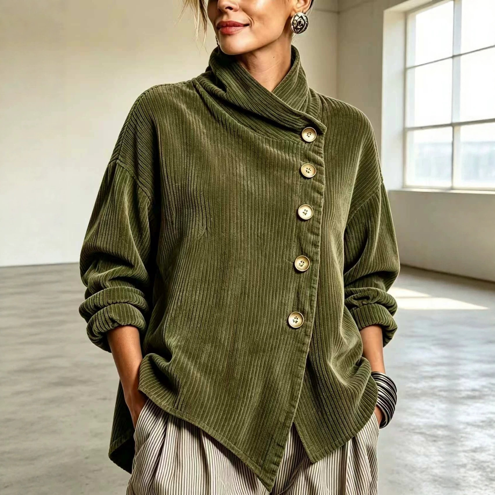 Cardigan Asimmetrico in Velluto a Coste