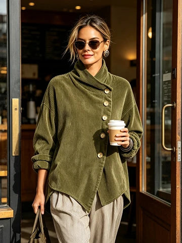 Cardigan Asimmetrico in Velluto a Coste
