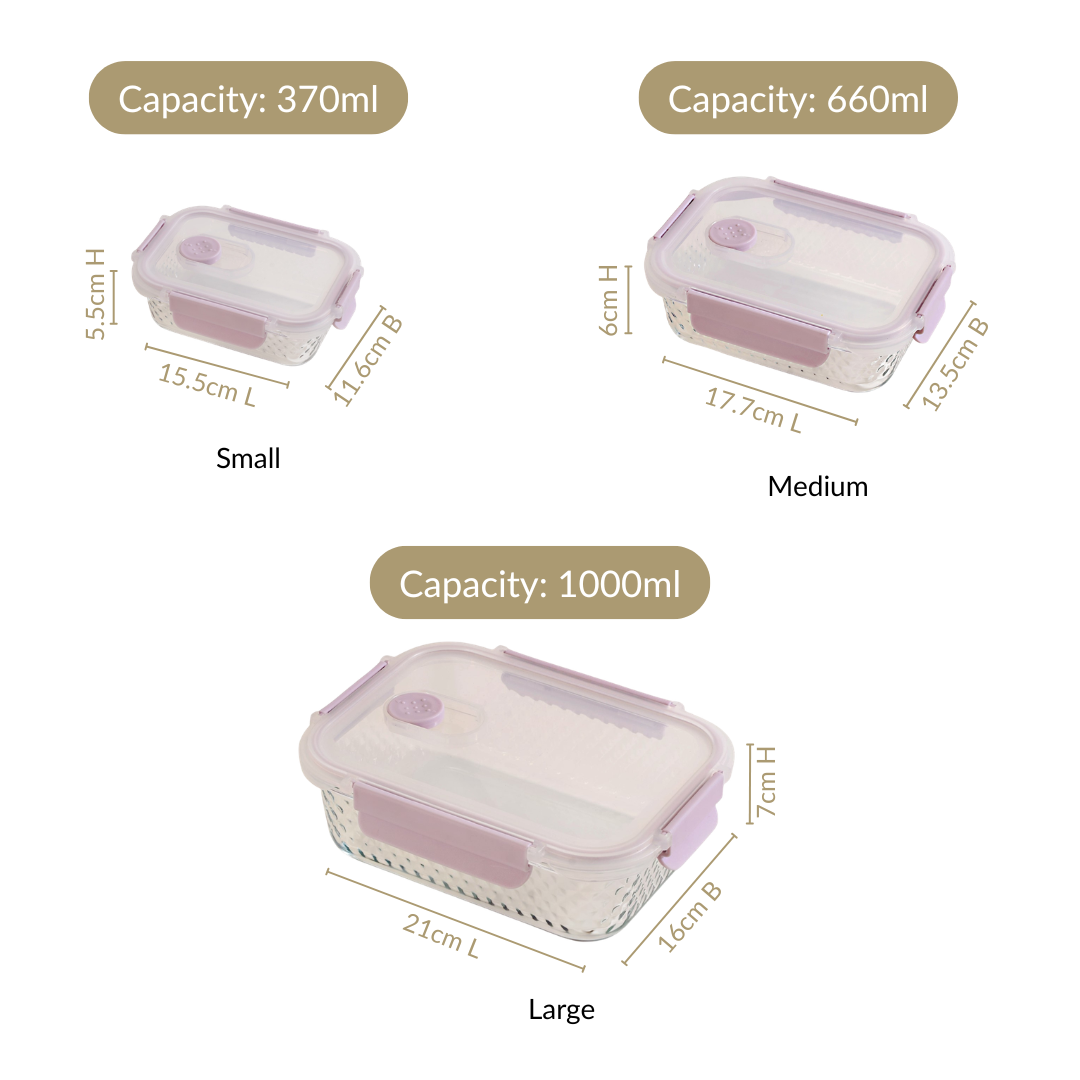Airtight Food Containers With Air Vents Set Of 3 370ml 660ml 1000ml