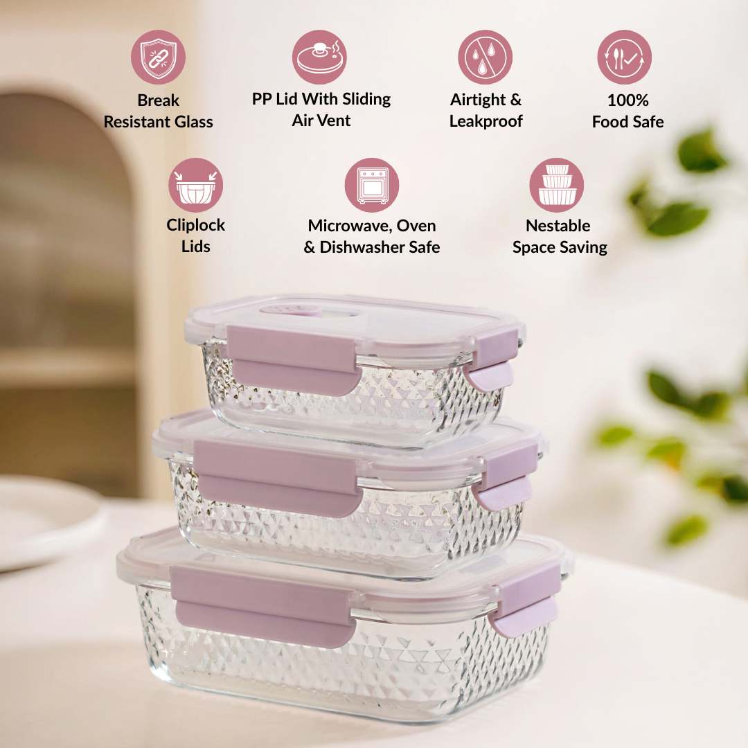 Airtight Food Containers With Air Vents Set Of 3 370ml 660ml 1000ml