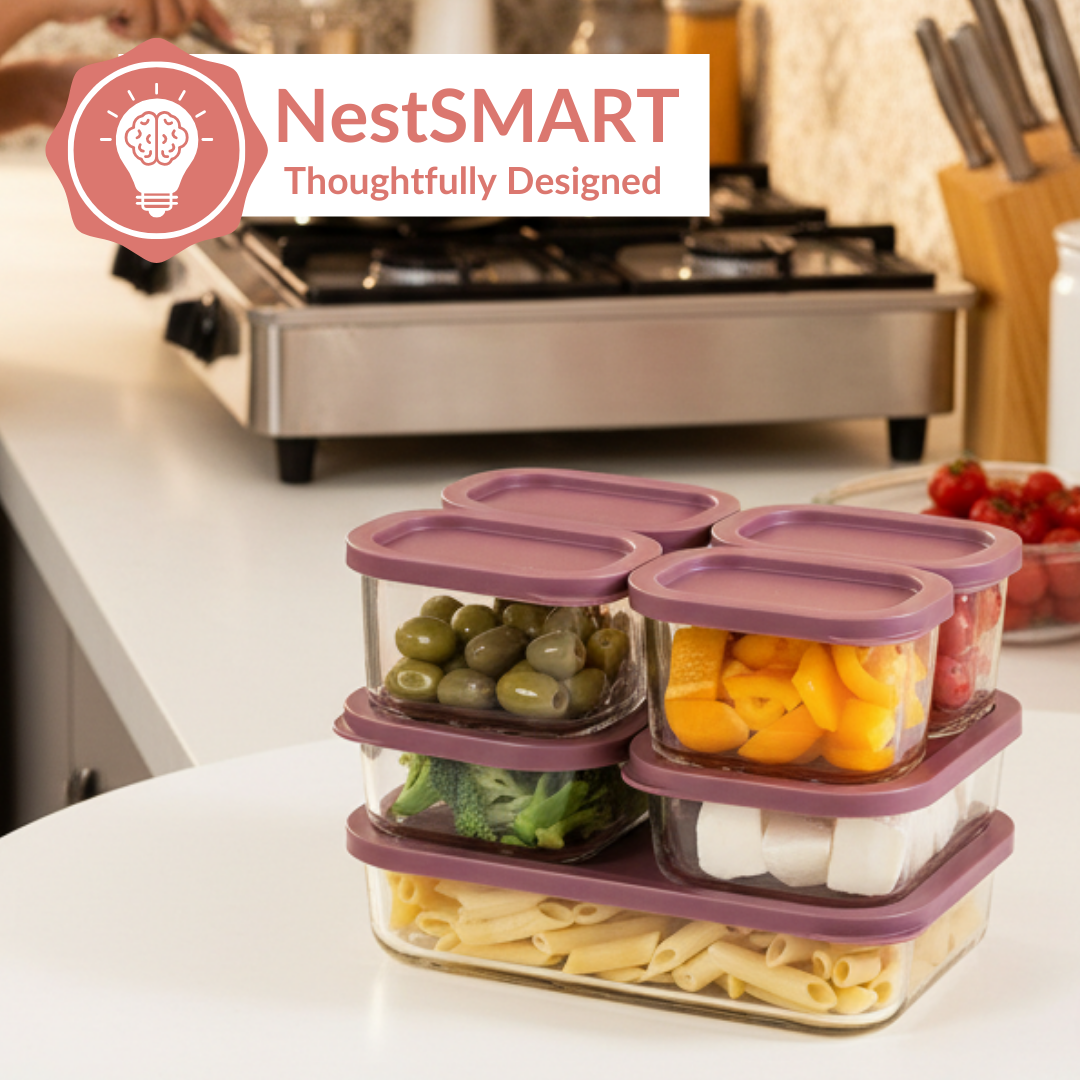 Borosilicate Premium Food Container With Lid Set Of 7 310ml 520ml 1200ml Berrywood