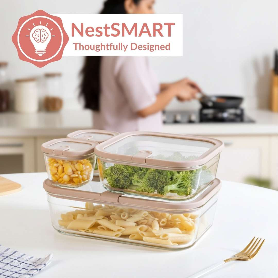 Vento Food Storage Container Set Of 4 220ml 1320ml 2500ml Beige Brown