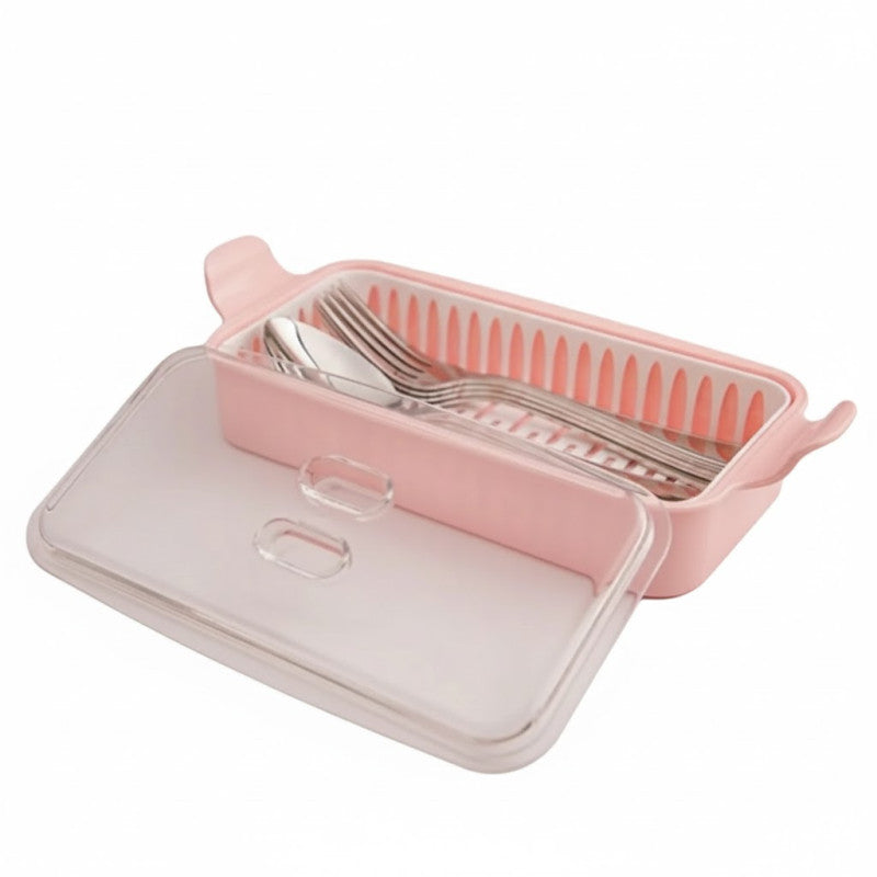 Cutlery Box with Lid and Drain