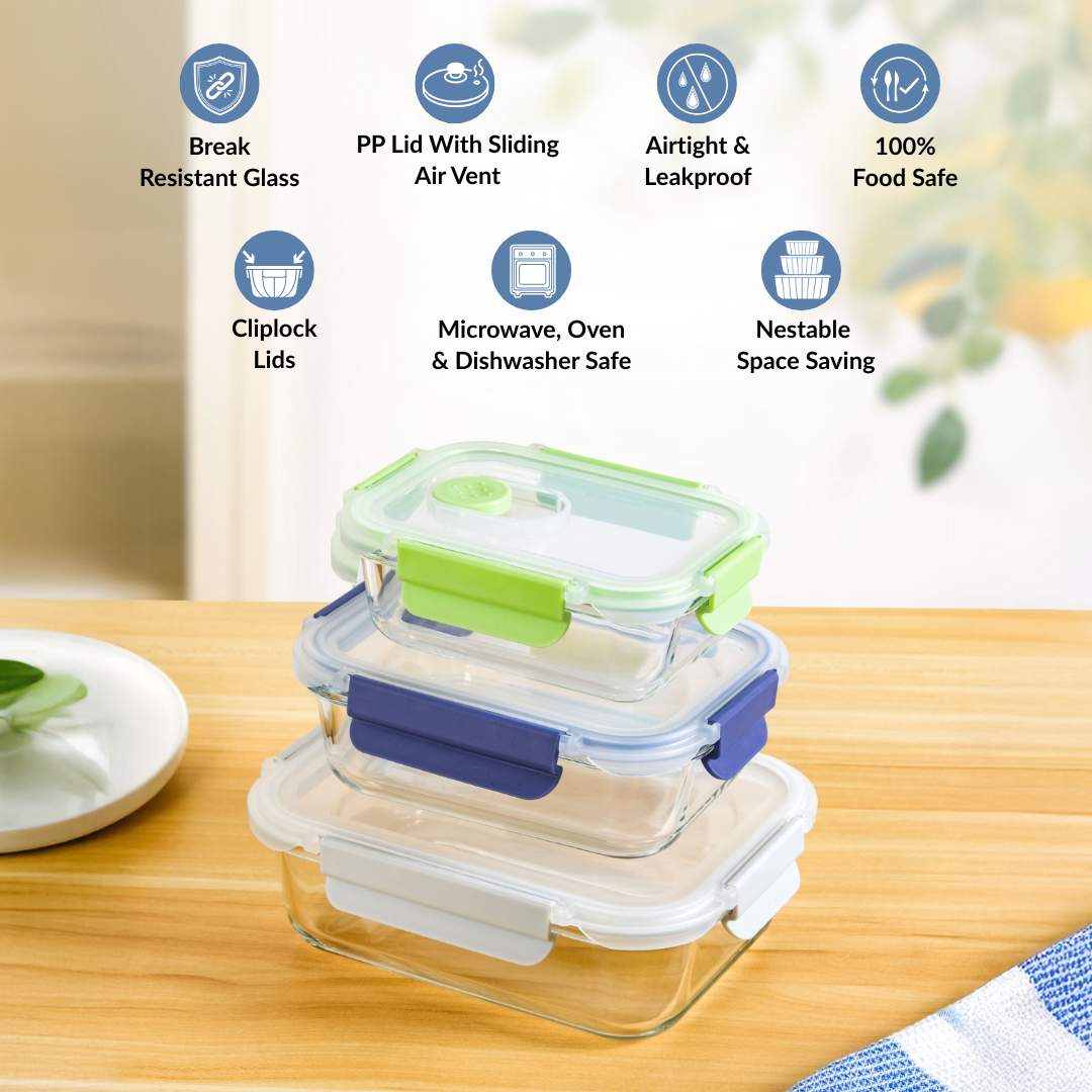 Food Containers With Air Vents Set Of 3 370ml 660ml 1000ml