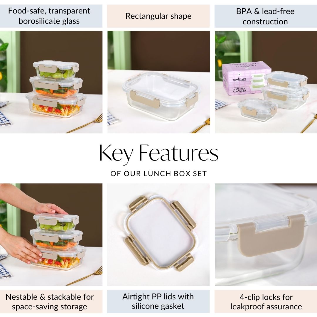 Lunch Box For Office Set Of 3 Beige S 370ml M 600ml L 100ml
