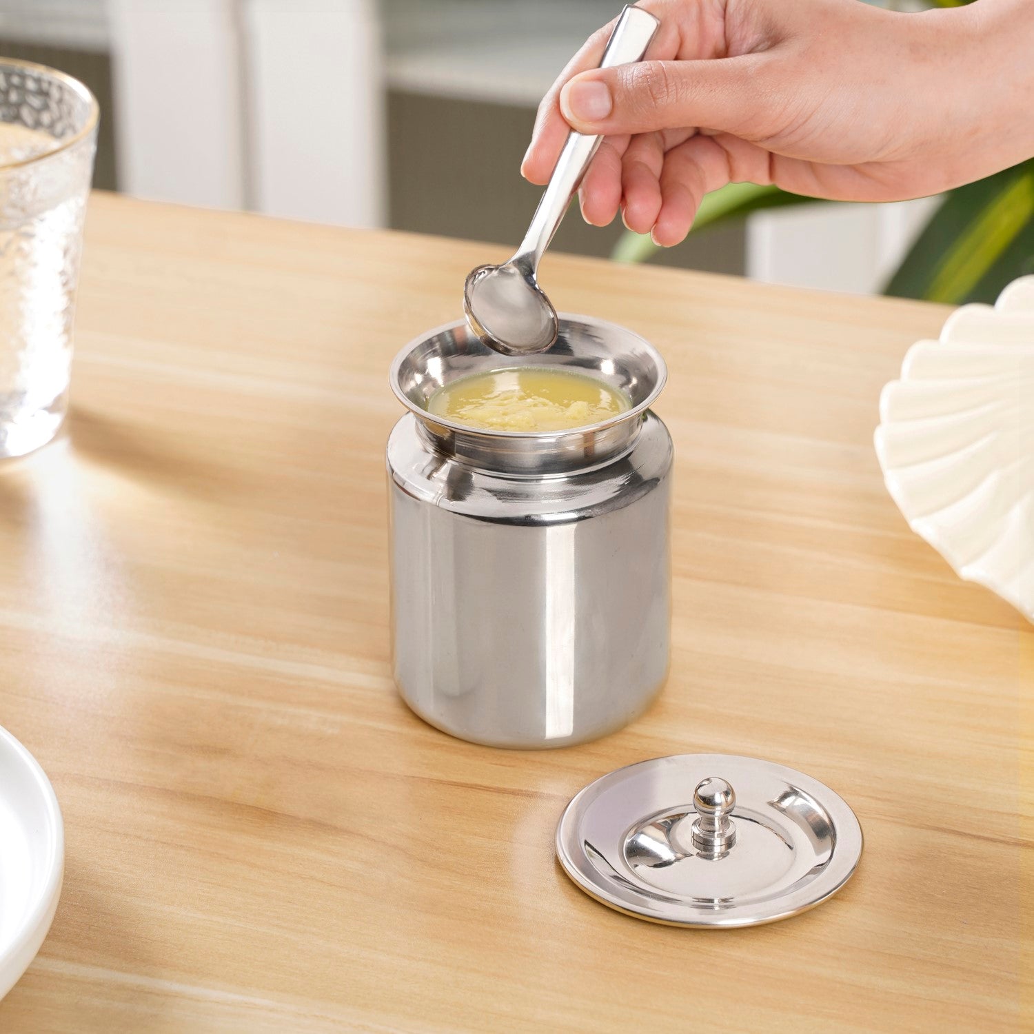 Plain Ghee Pot With Spoon 350ml