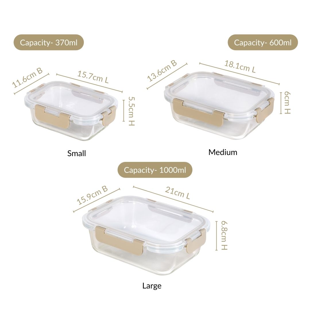 Lunch Box For Office Set Of 3 Beige S 370ml M 600ml L 100ml