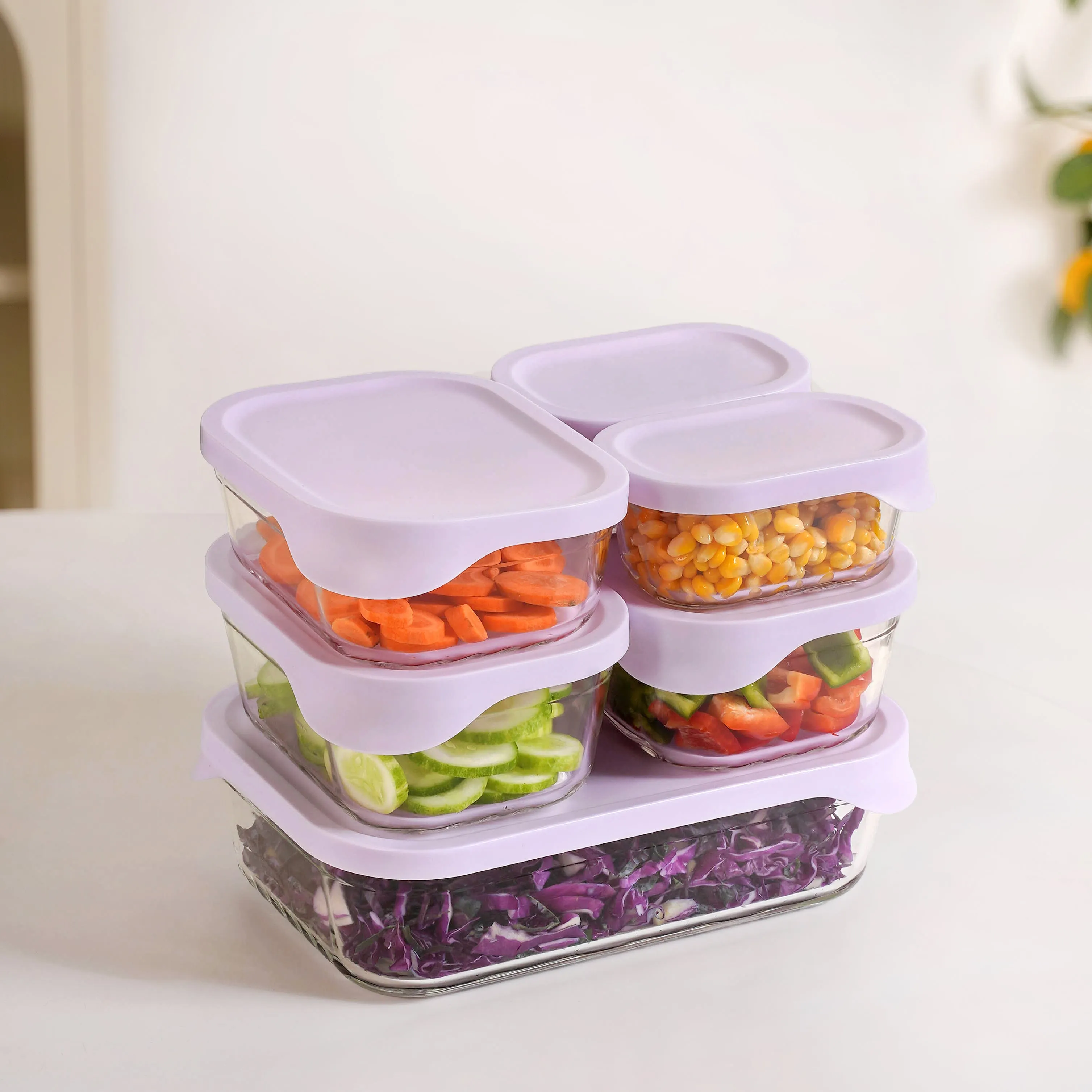 Lite Premium Borosilicate Food Container Set Of 6 370ml 930ml 1120ml 2500ml