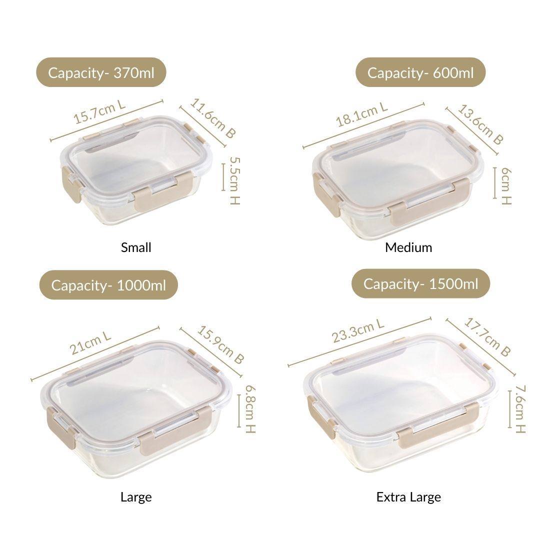 Microwave Safe Stackable Food Storage Box Set Of 4 Beige S 370ml M 600ml L 1000ml XL 1500ml