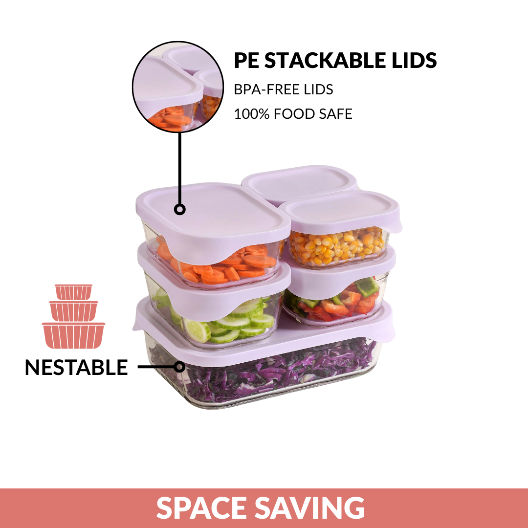 Lite Premium Borosilicate Food Container Set Of 6 370ml 930ml 1120ml 2500ml