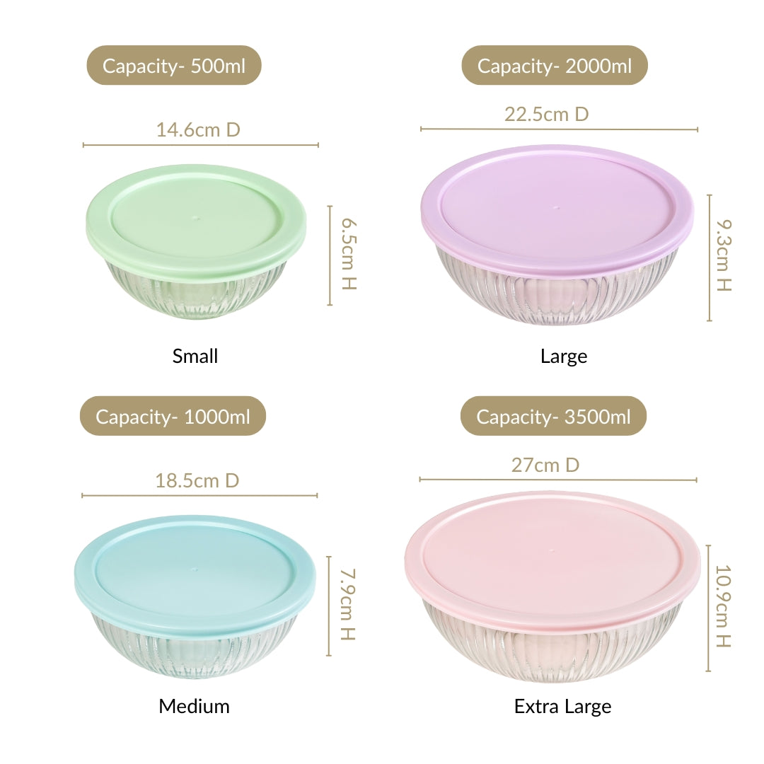 Sealpro Fluted Glass Container Set Of 4 S 500ml M 1000ml L 2000ml XL 3500ml