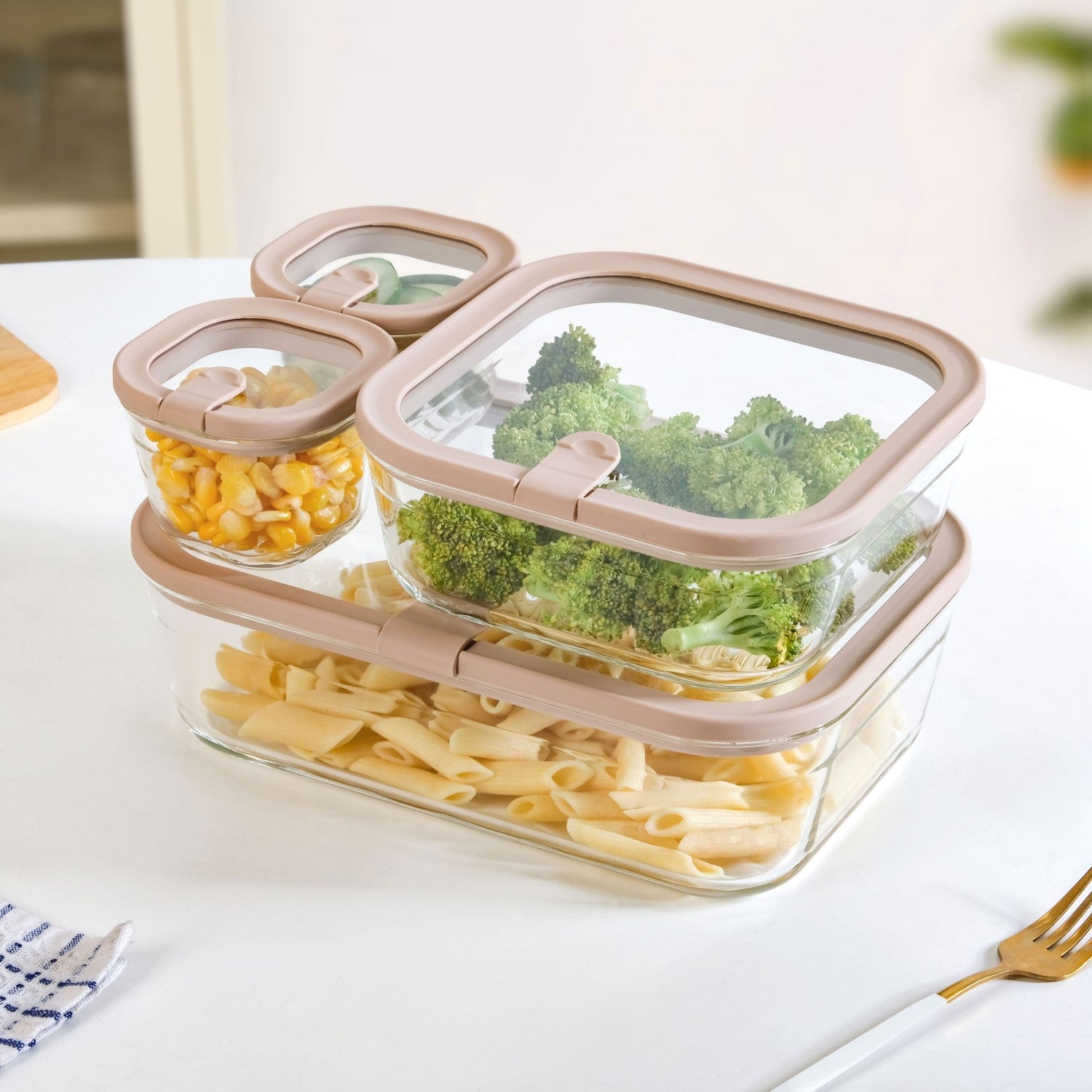 Vento Food Storage Container Set Of 4 220ml 1320ml 2500ml Beige Brown