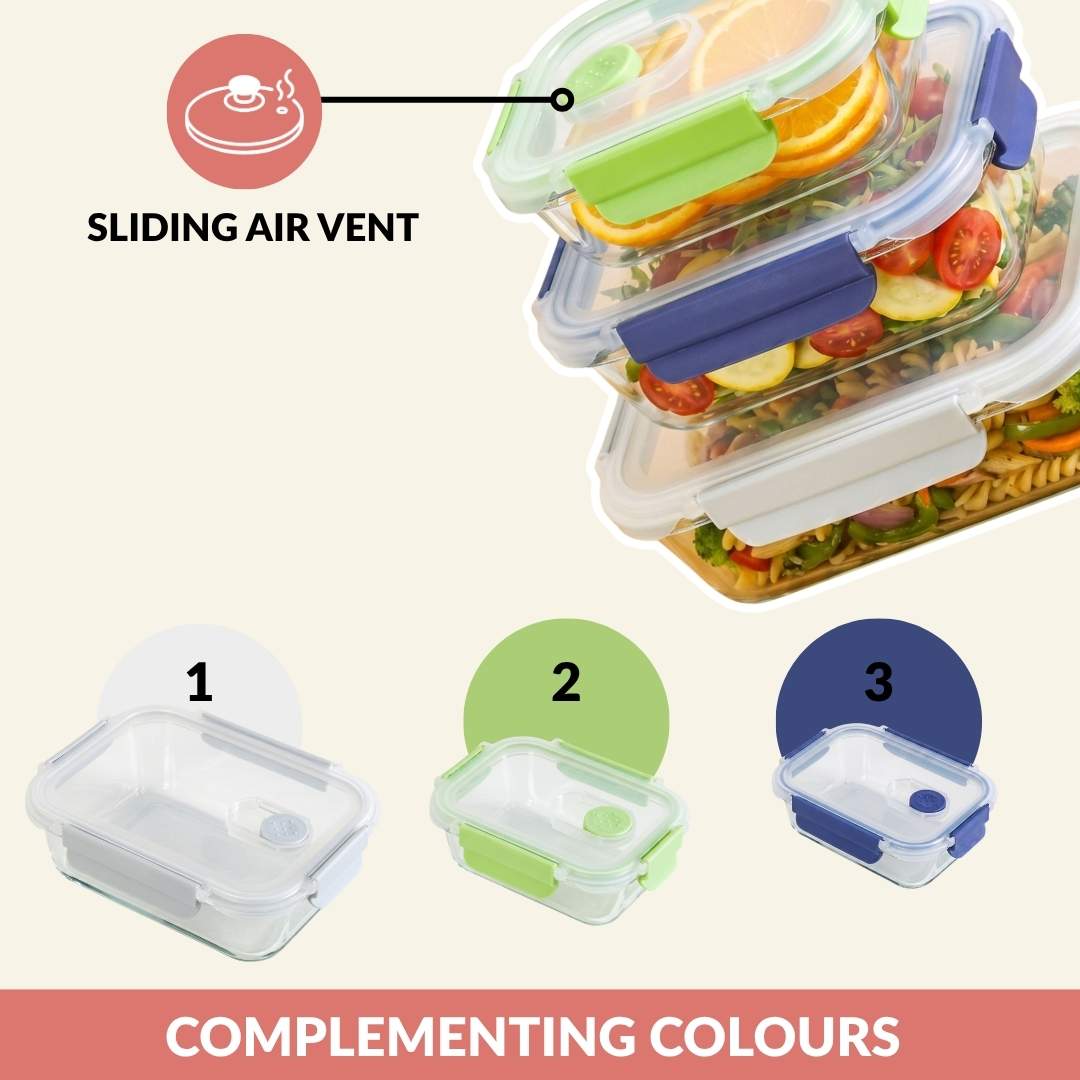 Food Containers With Air Vents Set Of 3 370ml 660ml 1000ml