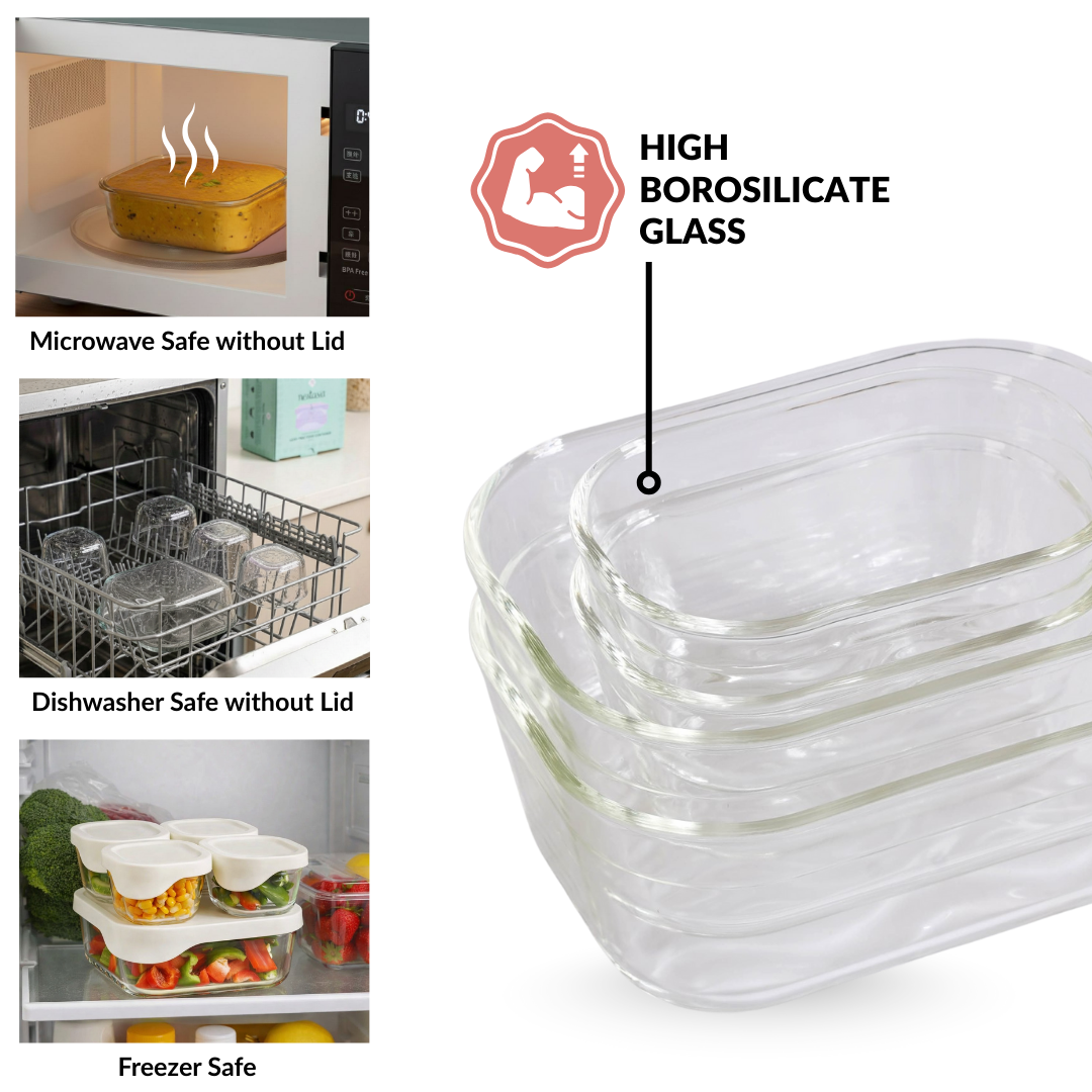 Lite Premium Borosilicate Food Container Set Of 6 370ml 930ml 1120ml 2500ml