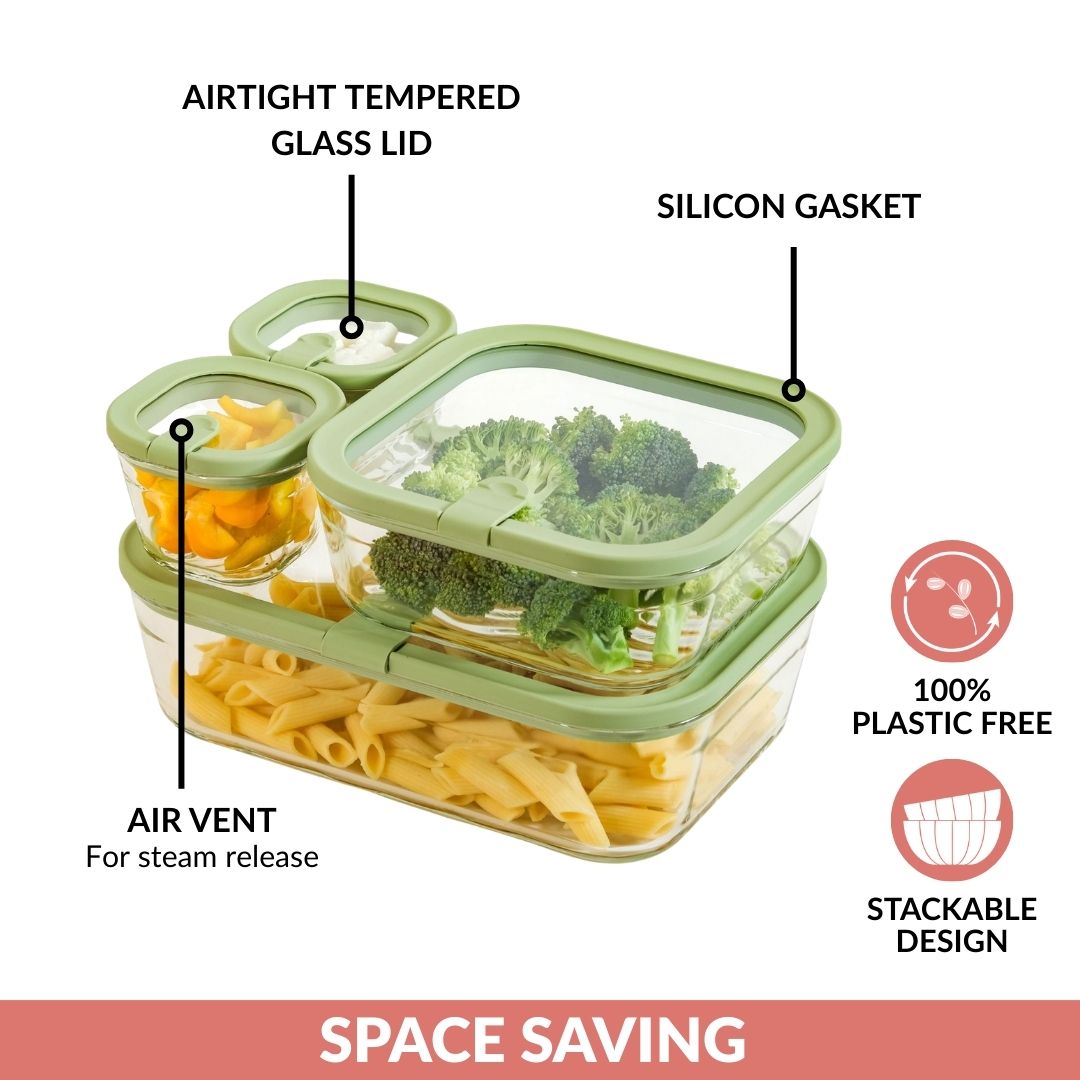 Vento Food Storage Container Set Of 4 220ml 1320ml 2500ml Sage Green
