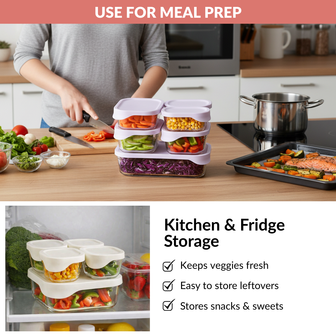 Lite Premium Borosilicate Food Container Set Of 6 370ml 930ml 1120ml 2500ml