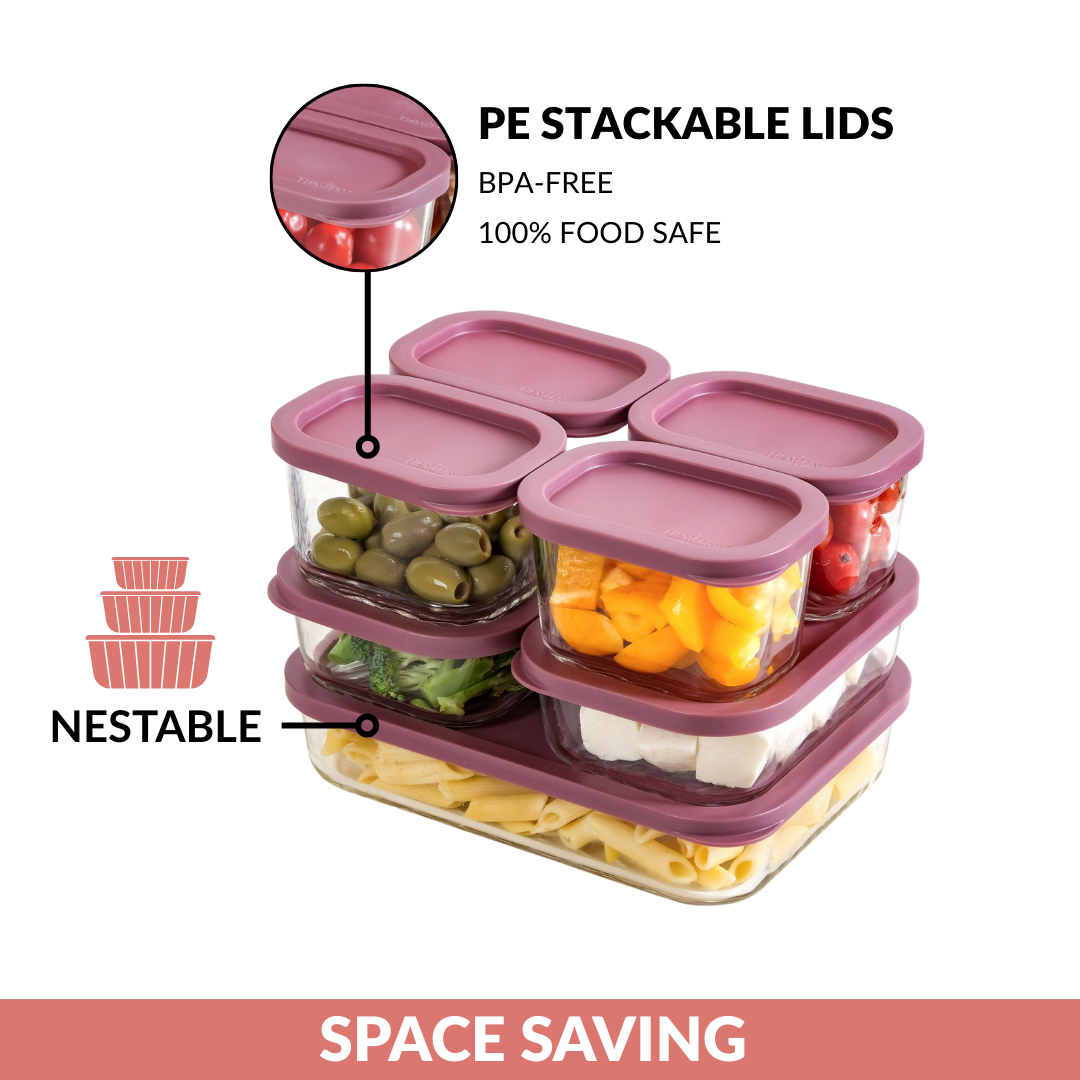 Borosilicate Premium Food Container With Lid Set Of 7 310ml 520ml 1200ml Berrywood