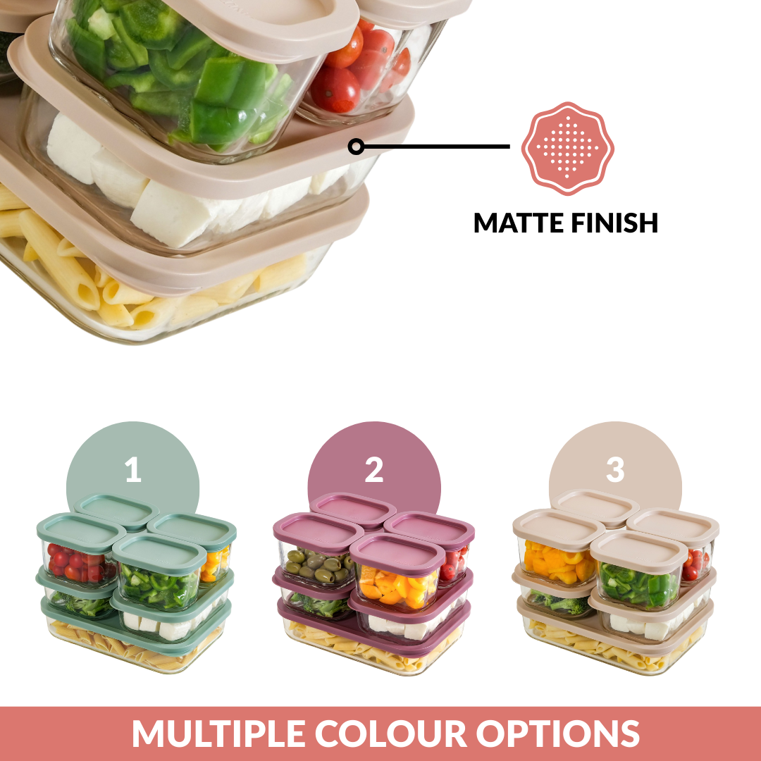 Borosilicate Premium Food Container With Lid Set Of 7 310ml 520ml 1200ml Beige