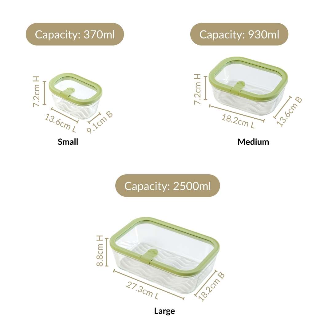 Stackable Food Container Set Of 4 370ml 930ml 2500ml Green