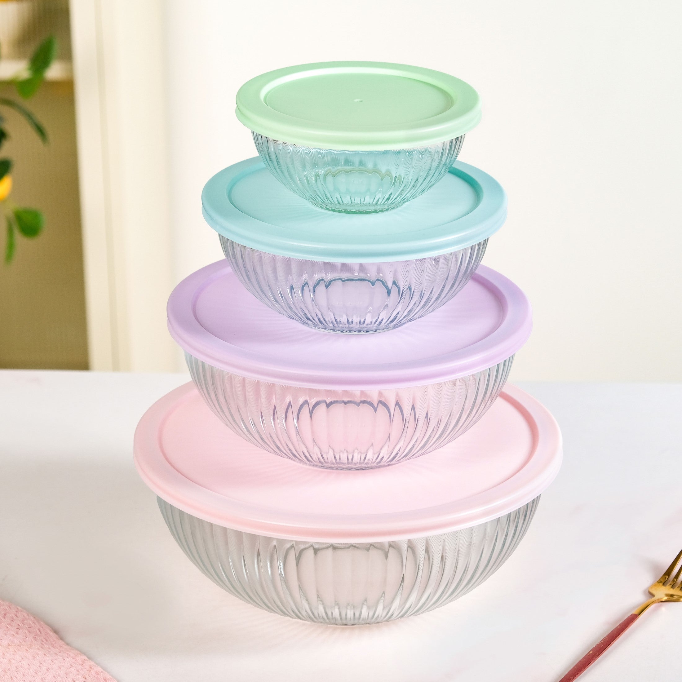 Sealpro Fluted Glass Container Set Of 4 S 500ml M 1000ml L 2000ml XL 3500ml