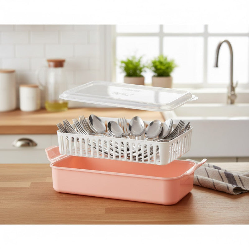 Cutlery Box with Lid and Drain
