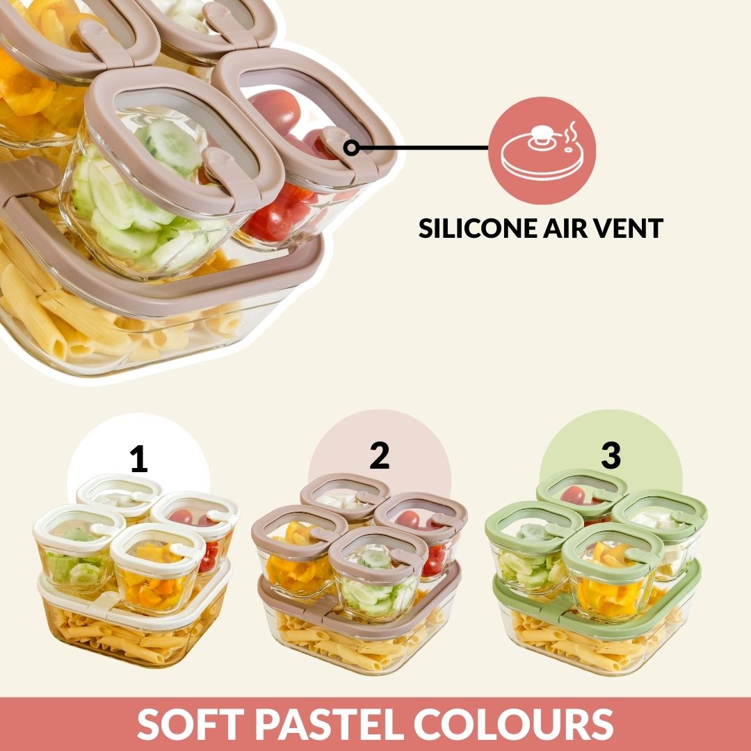 Food Container With Airtight Lid Set Of 5 220ml 1320ml Brown