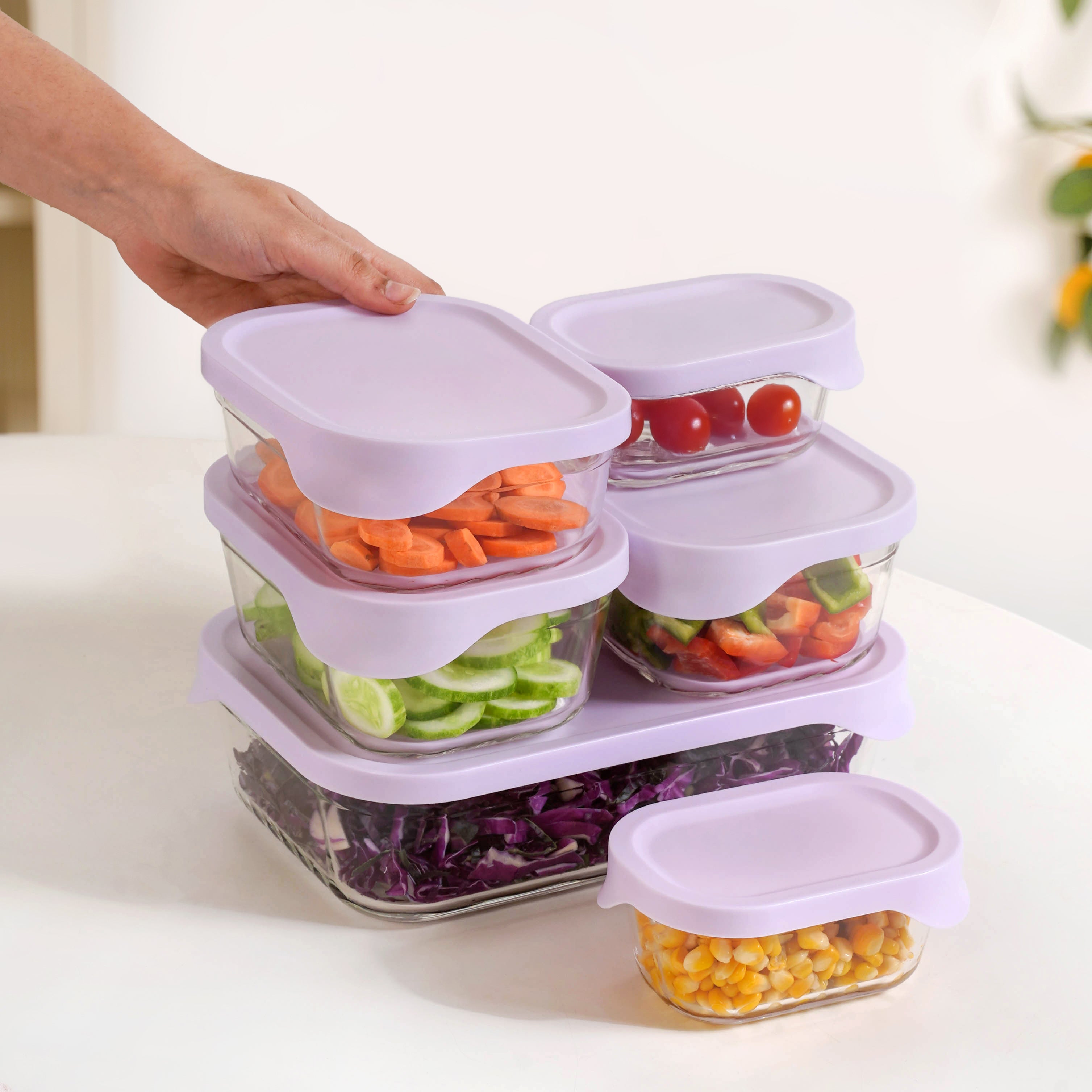 Lite Premium Borosilicate Food Container Set Of 6 370ml 930ml 1120ml 2500ml