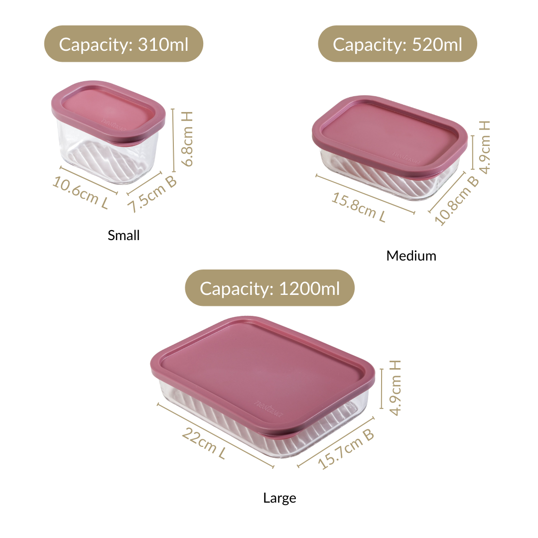 Borosilicate Premium Food Container With Lid Set Of 7 310ml 520ml 1200ml Berrywood