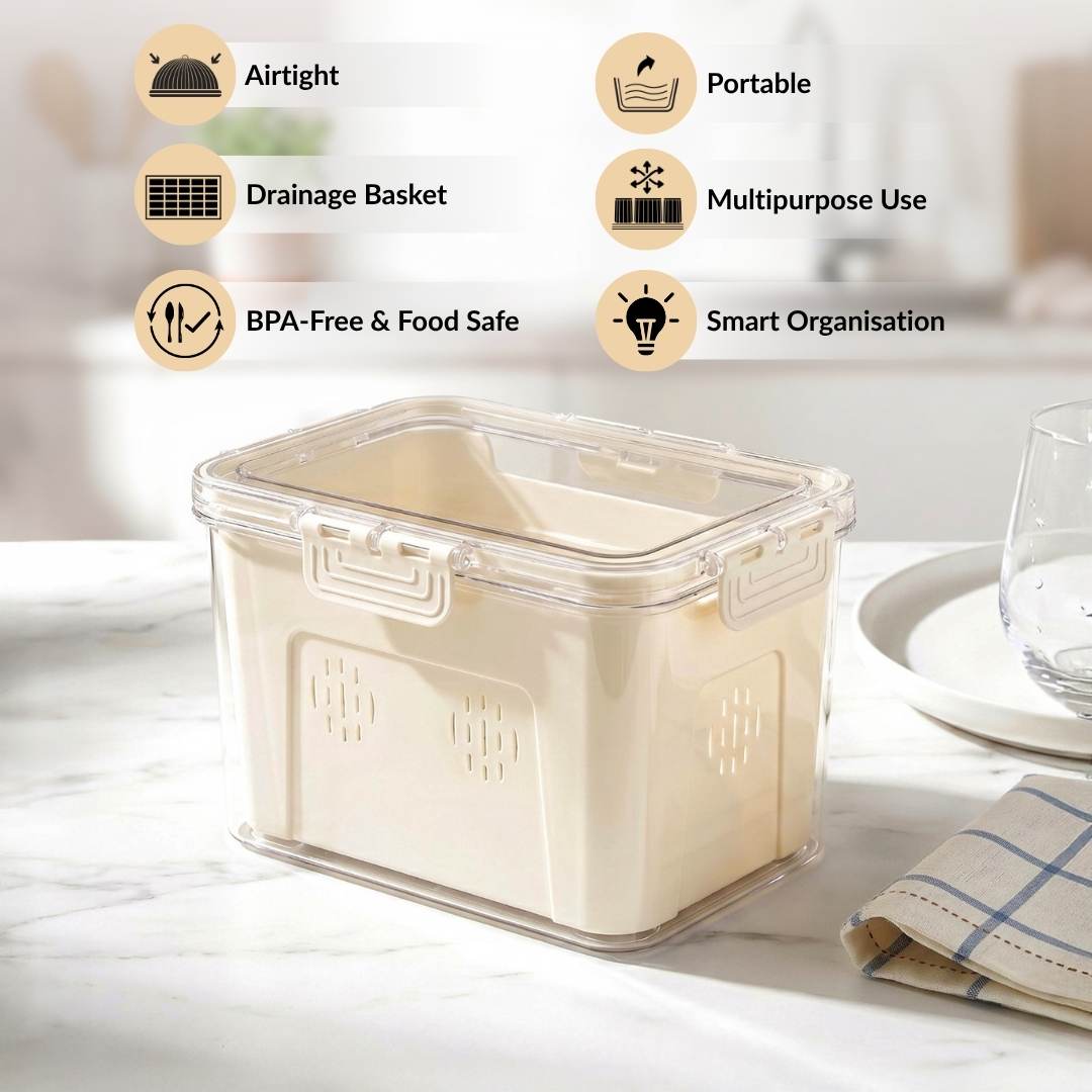 FreshGrid Fridge Storage Box With Drainage Basket