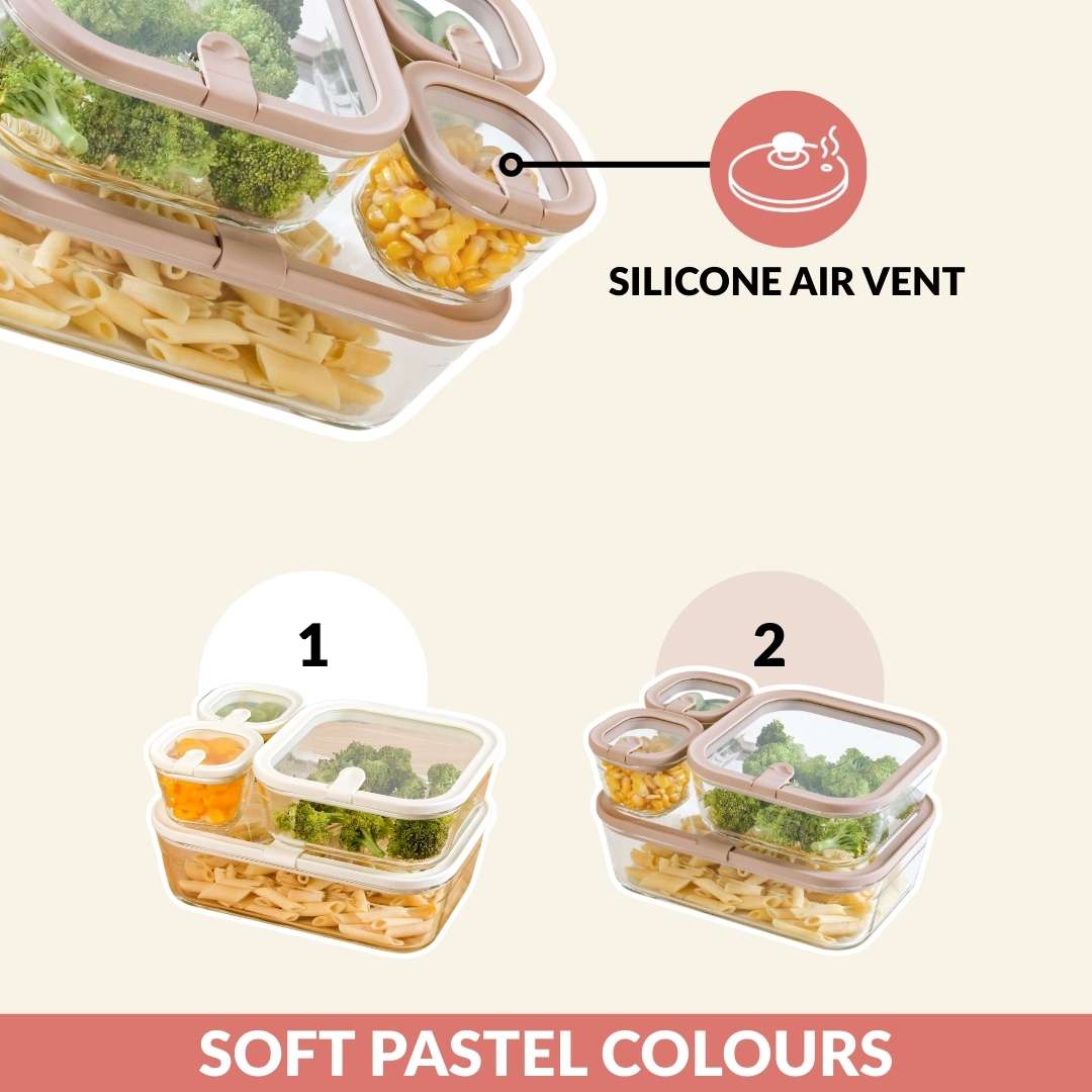 Vento Food Storage Container Set Of 4 220ml 1320ml 2500ml Beige Brown