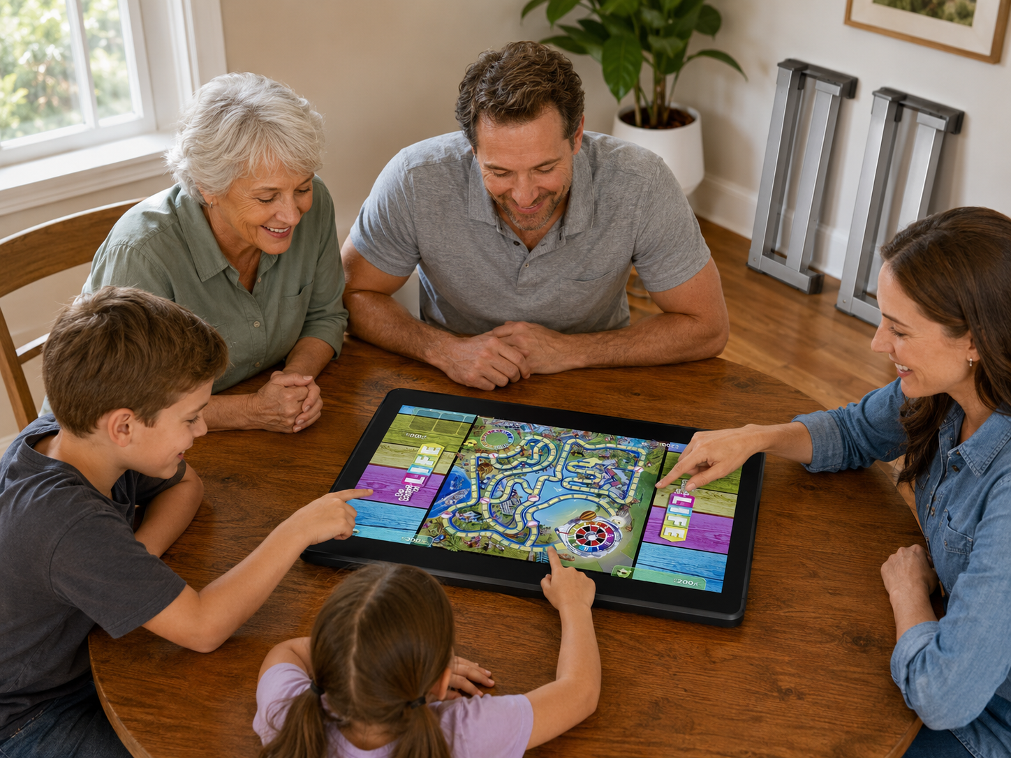 Parents and children enjoying a weekend family game night