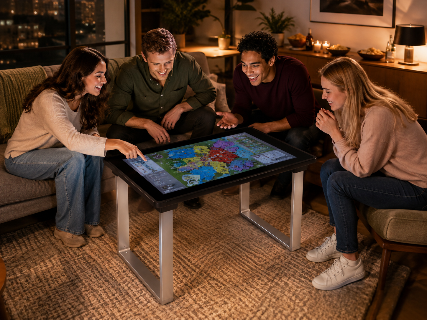 A multigenerational family enjoying the touchscreen game table together