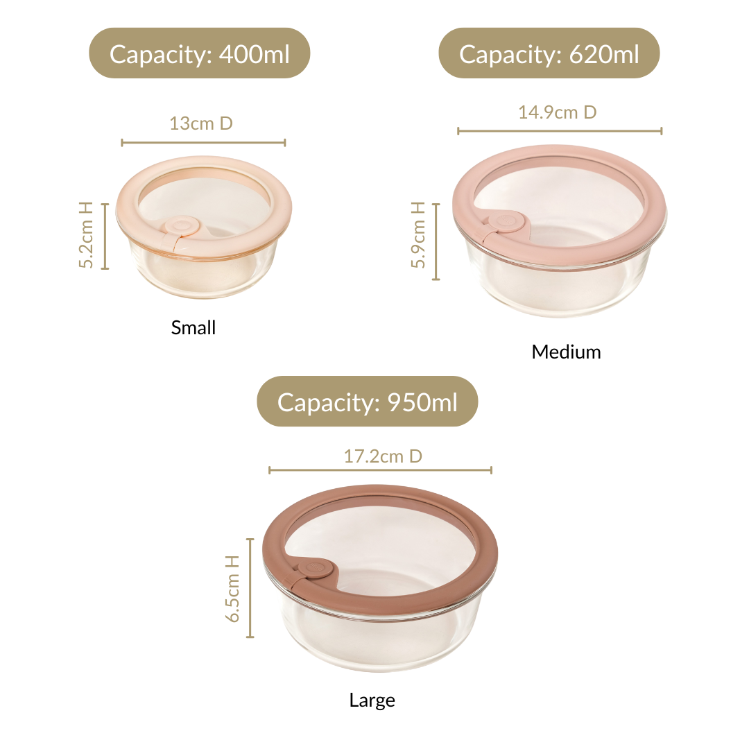 Airtight Ombre Round Food Storage Container With Air Vent Lid Set Of 3 400ml 620ml 950ml
