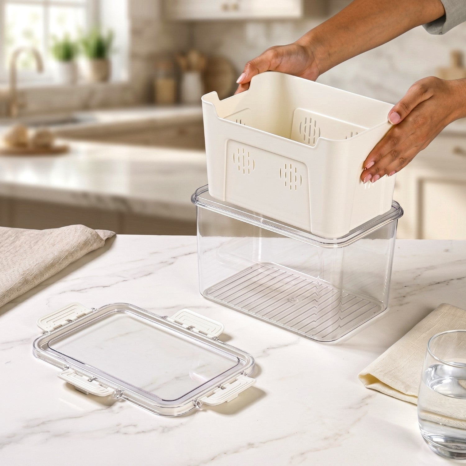 FreshGrid Fridge Storage Box With Drainage Basket