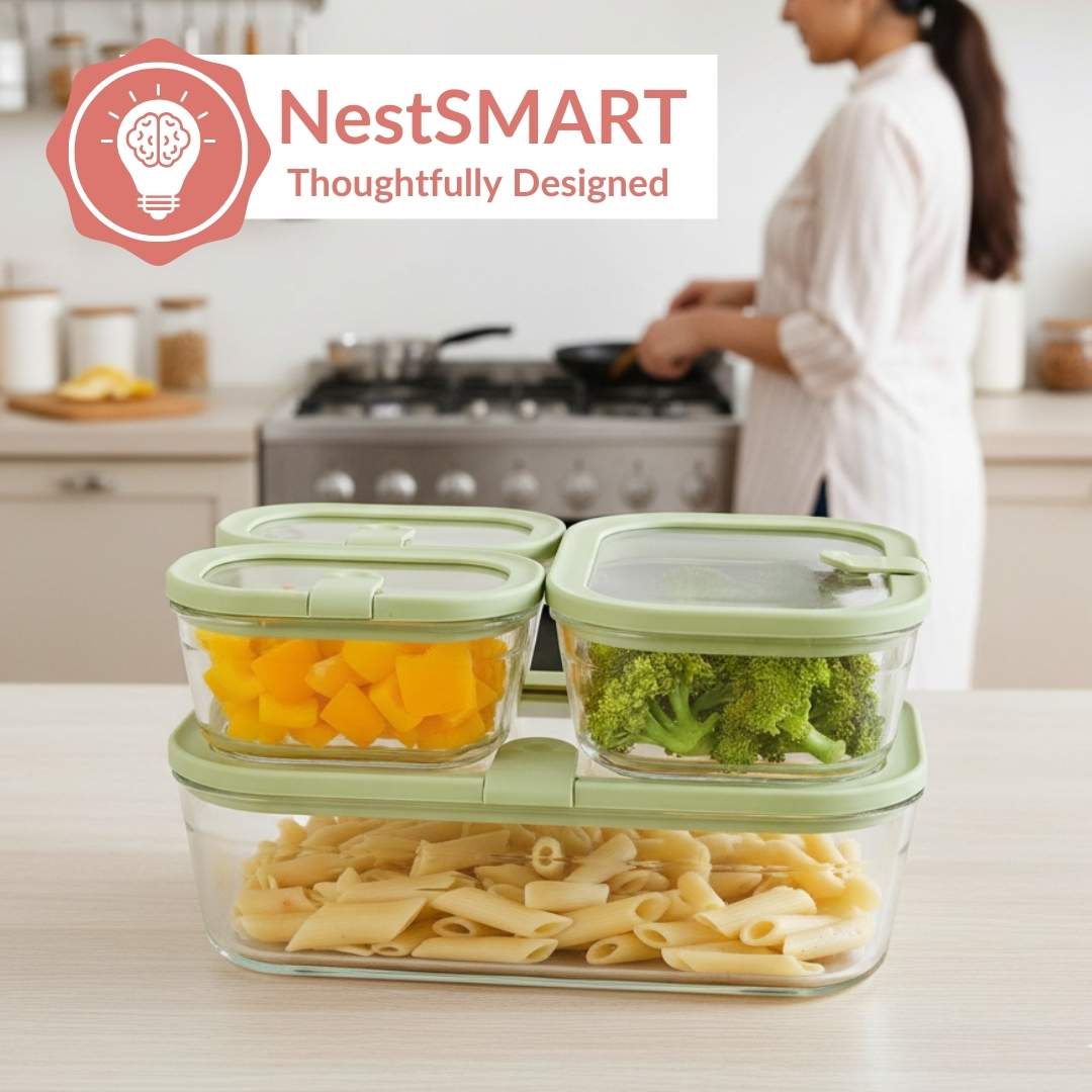 Stackable Food Container Set Of 4 370ml 930ml 2500ml Green