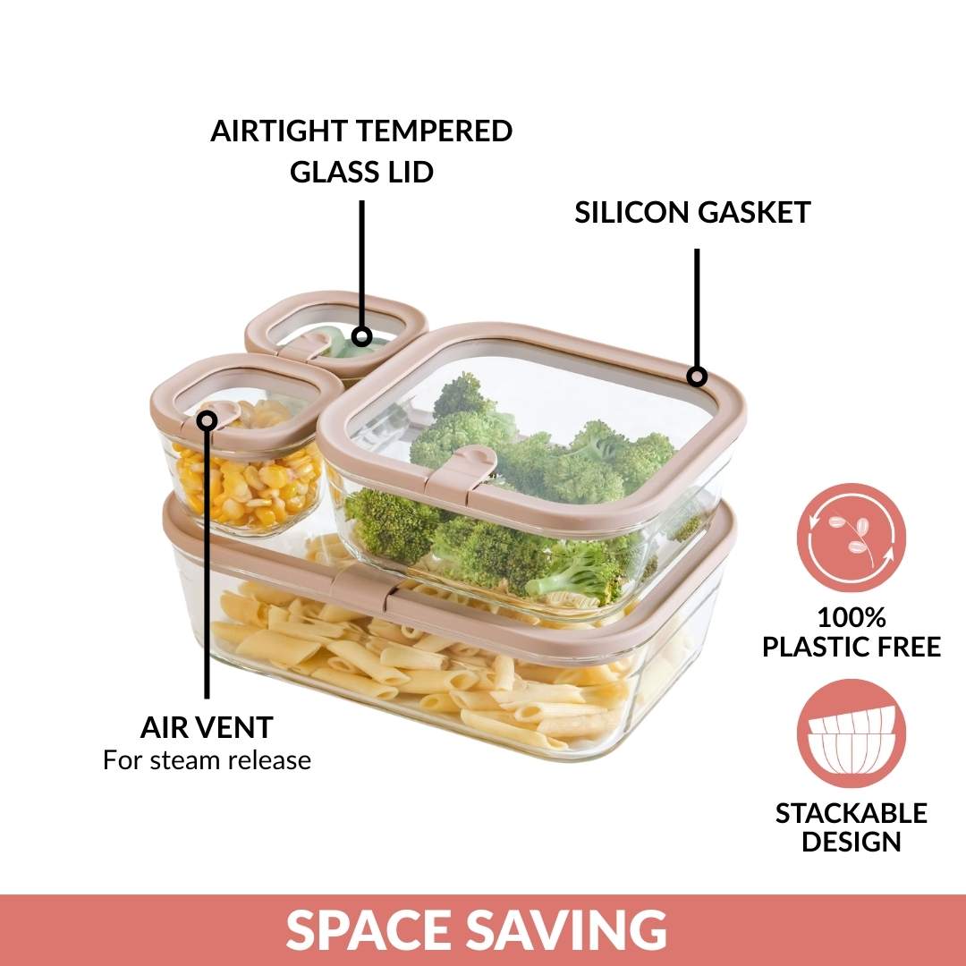 Vento Food Storage Container Set Of 4 220ml 1320ml 2500ml Beige Brown