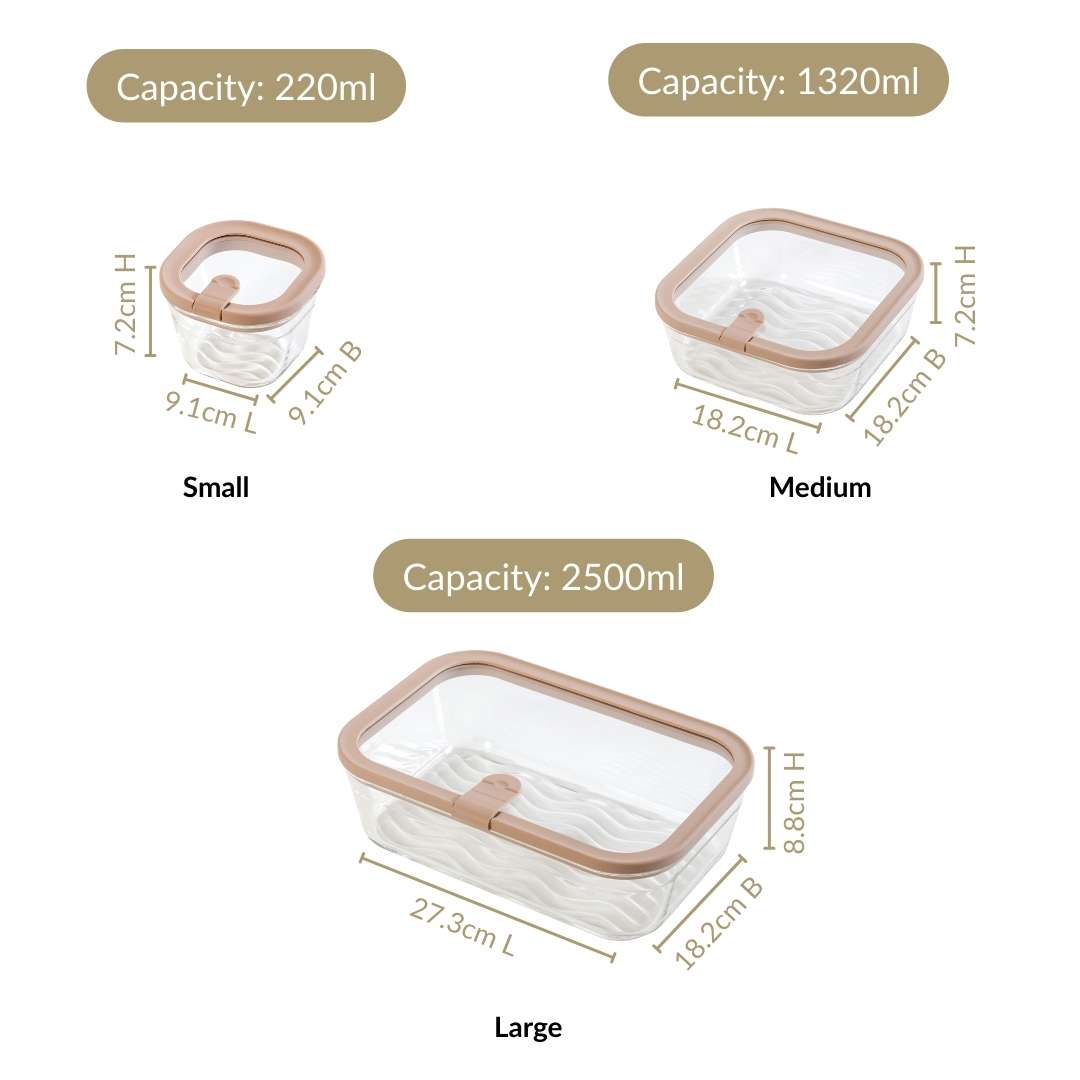Vento Food Storage Container Set Of 4 220ml 1320ml 2500ml Beige Brown