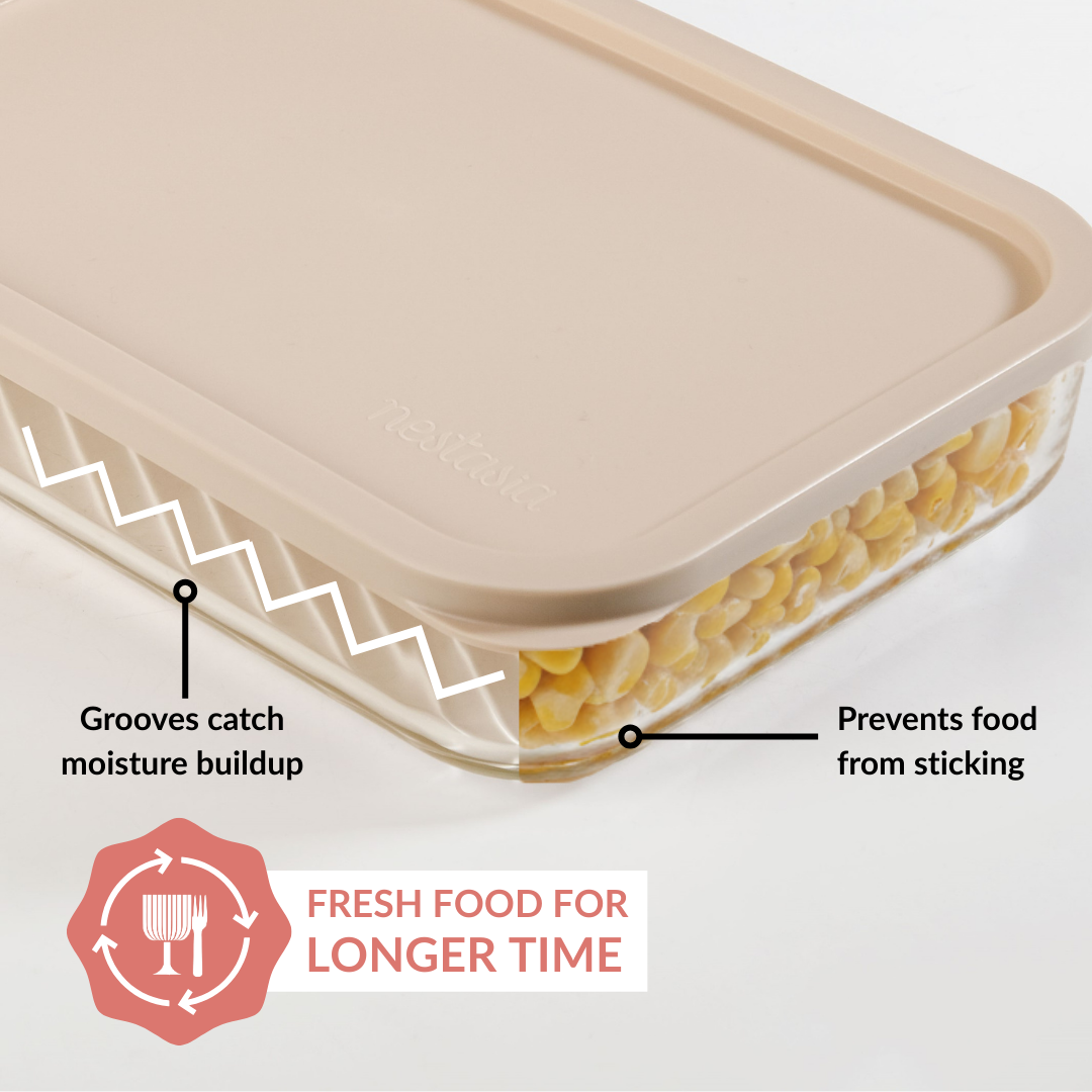 Borosilicate Premium Food Container With Lid Set Of 7 310ml 520ml 1200ml Beige