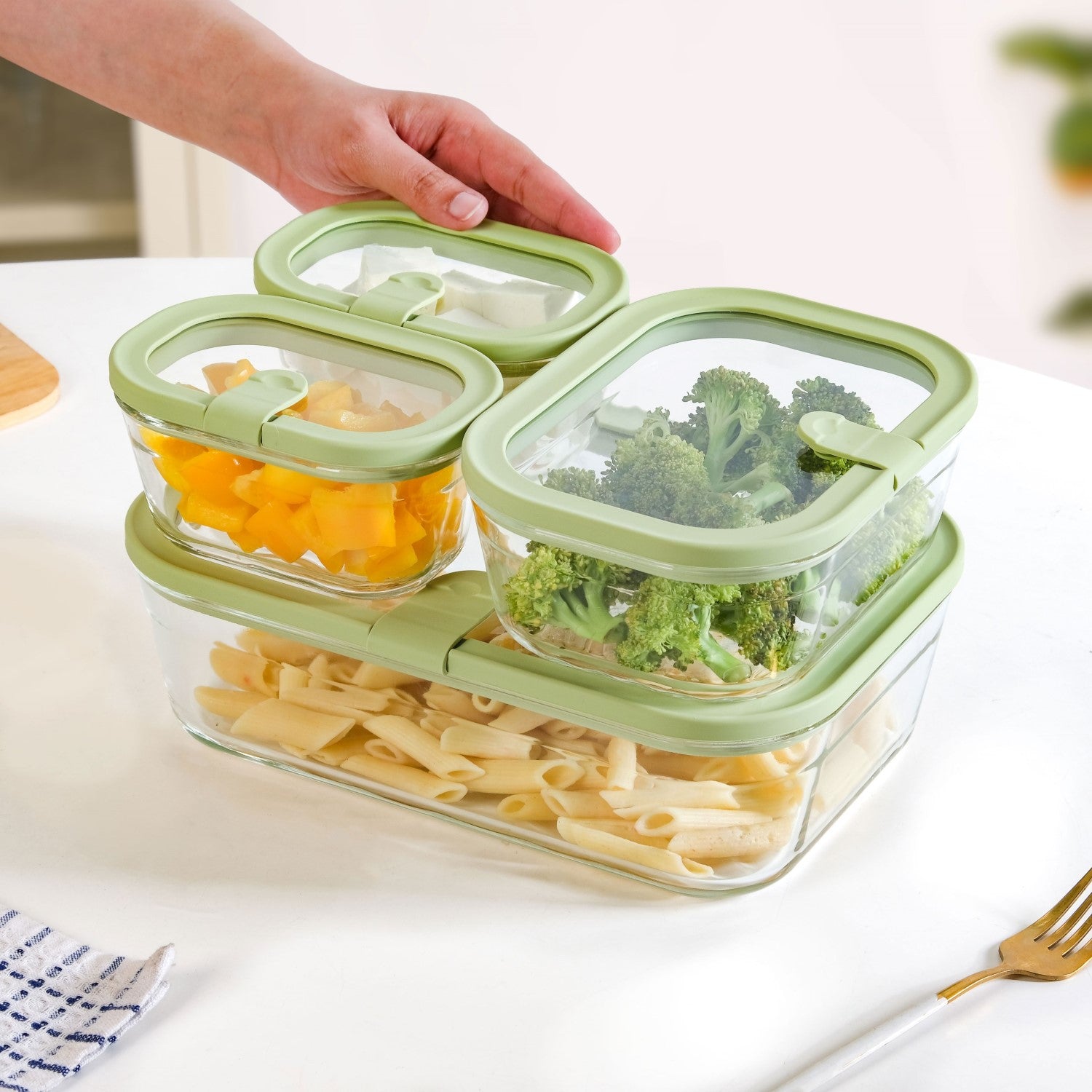 Stackable Food Container Set Of 4 370ml 930ml 2500ml Green