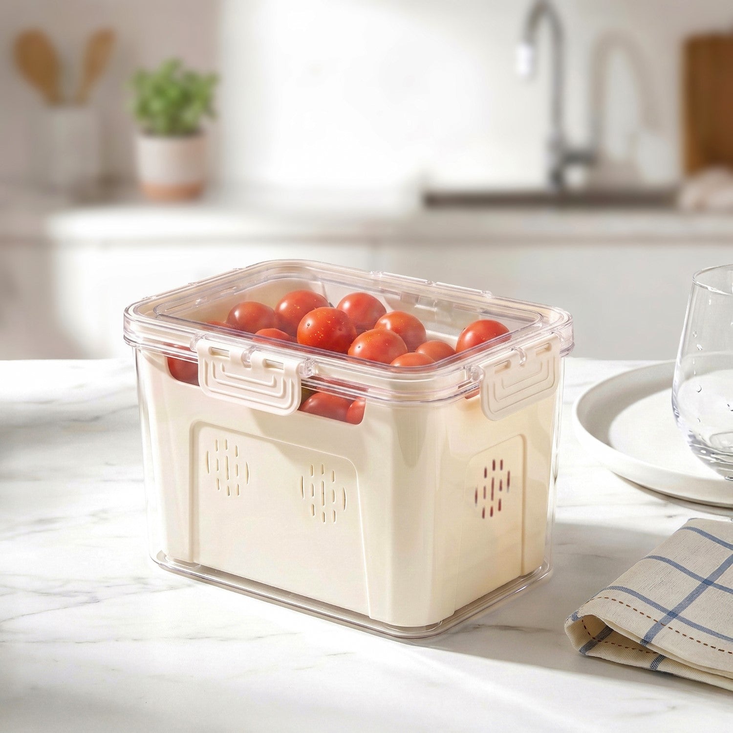 FreshGrid Fridge Storage Box With Drainage Basket