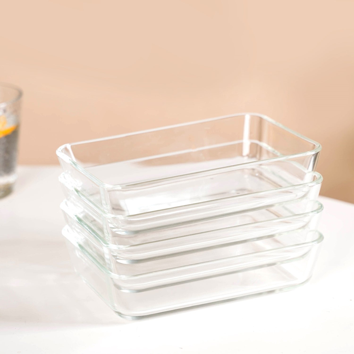 Set Of 4 Shallow Borosilicate Glass Food Storage Container 700ml