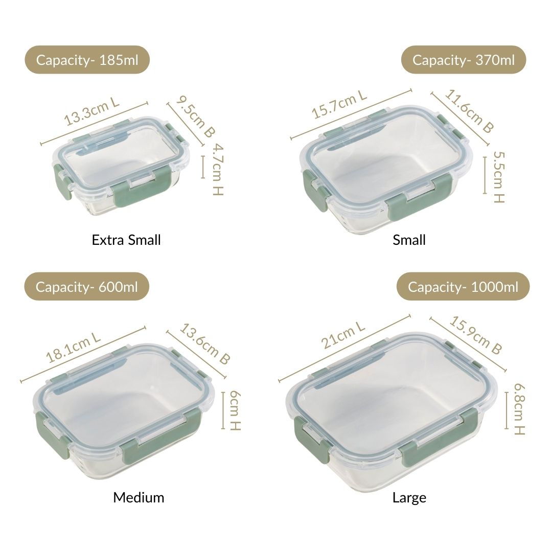 Leakproof Stackable Food Storage Lunch Box Set Of 4 Green S 185ml M 370ml L 600ml XL 1000ml