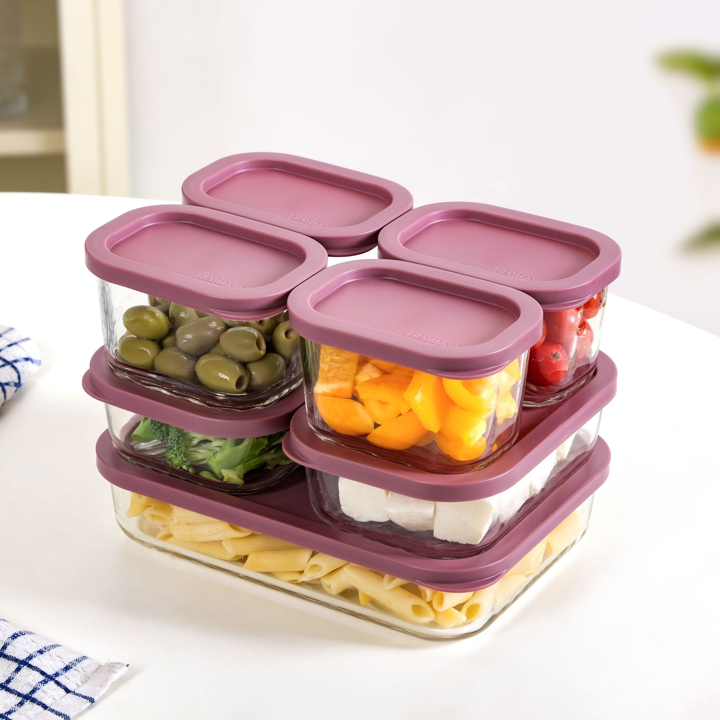 Borosilicate Premium Food Container With Lid Set Of 7 310ml 520ml 1200ml Berrywood