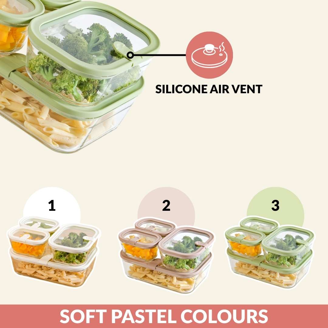 Stackable Food Container Set Of 4 370ml 930ml 2500ml Green
