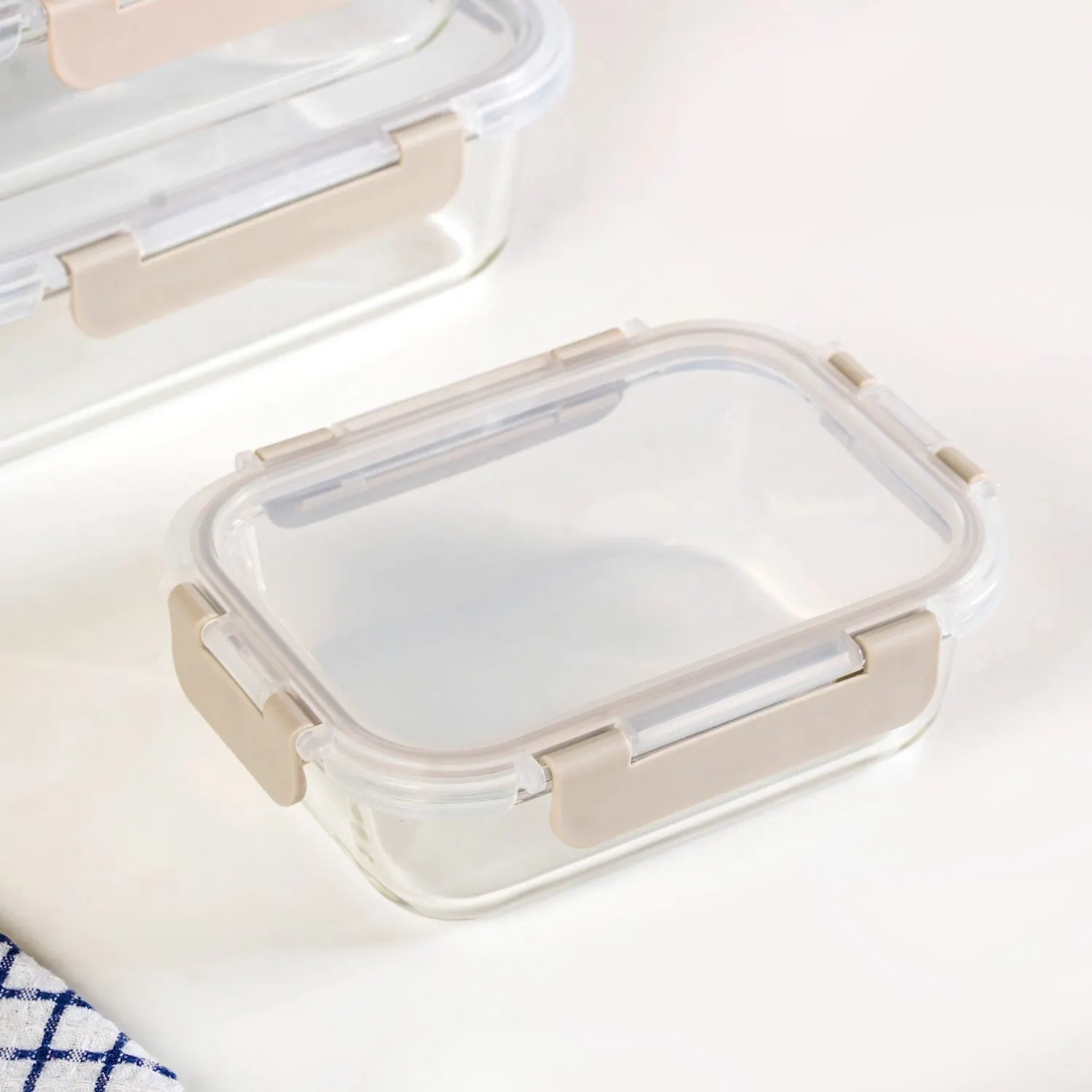 Leakproof Food Storage Box Set Of 5 Beige XS 185ml S 370ml M 600ml L 1000ml XL 1500ml