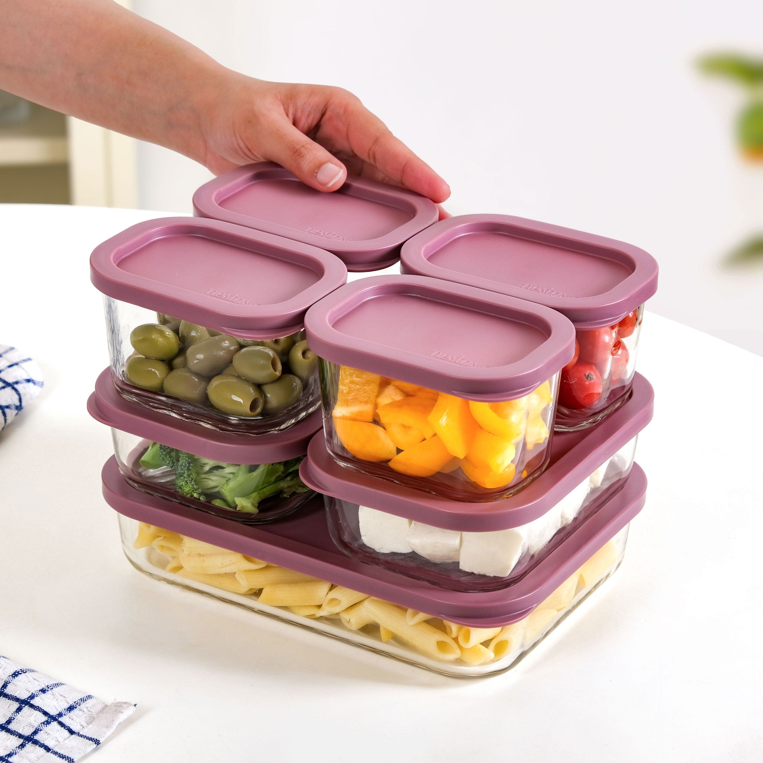 Borosilicate Premium Food Container With Lid Set Of 7 310ml 520ml 1200ml Berrywood