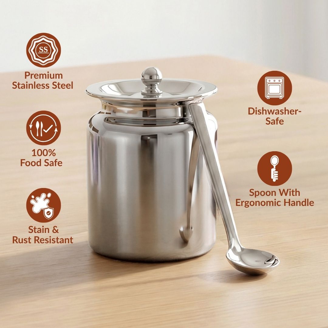 Plain Ghee Pot With Spoon 350ml