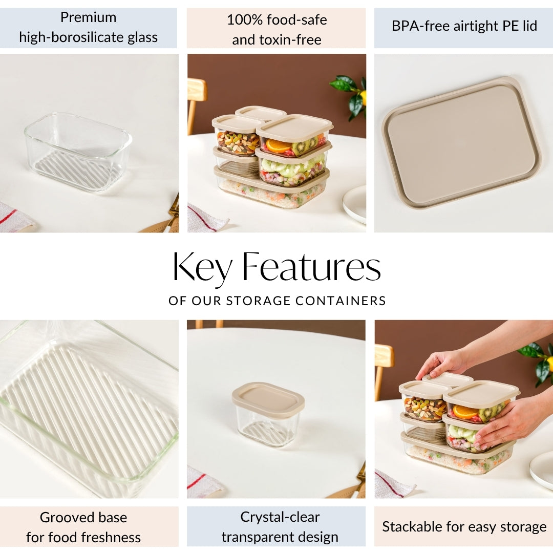 Stackable Glass Food Storage Container Set Of 6 S 310ml M 520ml L 750ml XL 1200ml