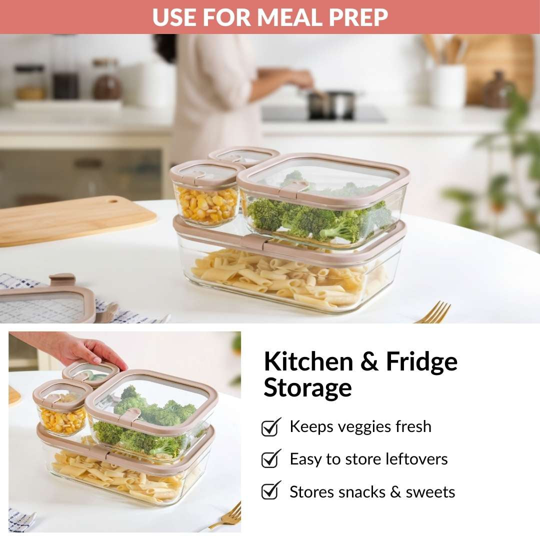 Vento Food Storage Container Set Of 4 220ml 1320ml 2500ml Beige Brown